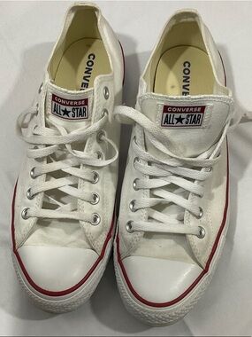 Converse White Low Top Sneakers with Red Trim